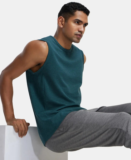 Super Combed Cotton Blend Round Neck Muscle Tee with Breathable Mesh - Pine Melange-5