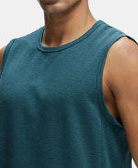 Super Combed Cotton Blend Round Neck Muscle Tee with Breathable Mesh - Pine Melange-6