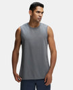 Super Combed Cotton Blend Round Neck Muscle Tee with Breathable Mesh - Quiet Shade-1