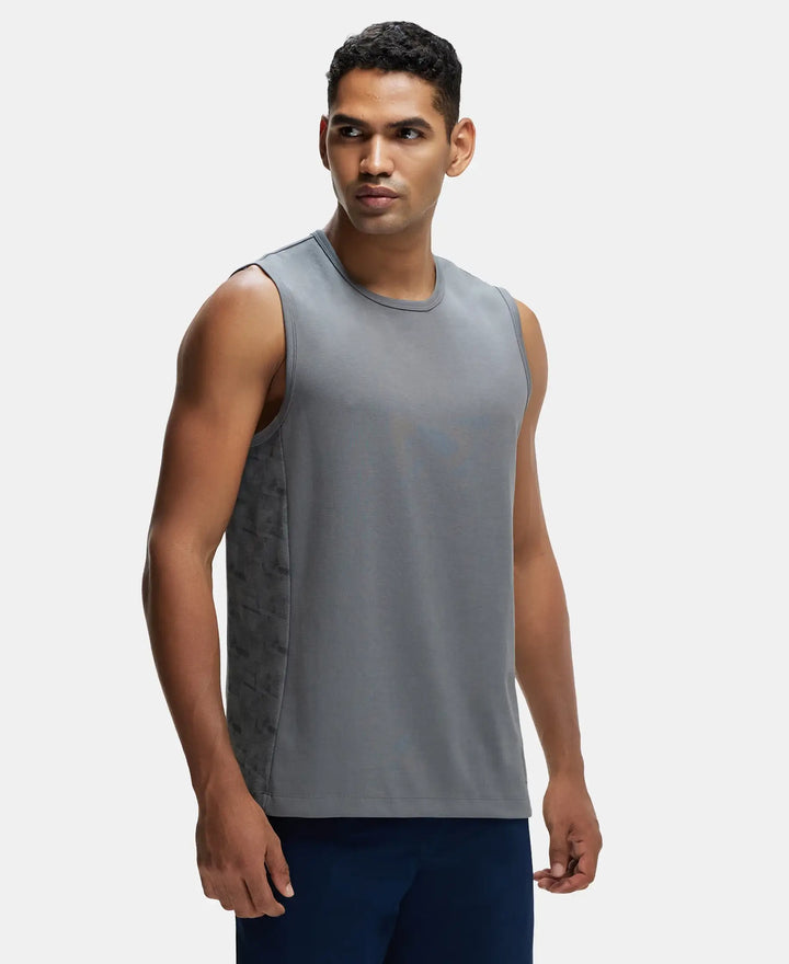 Super Combed Cotton Blend Round Neck Muscle Tee with Breathable Mesh - Quiet Shade-2