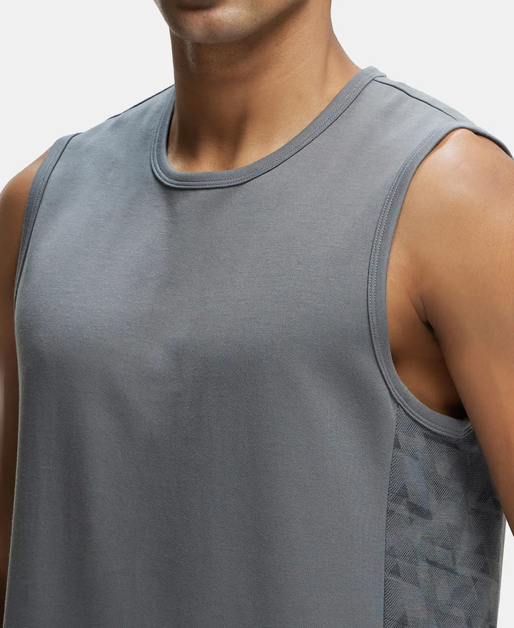 Super Combed Cotton Blend Round Neck Muscle Tee with Breathable Mesh - Quiet Shade-6