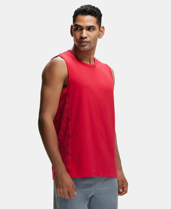 Super Combed Cotton Blend Round Neck Muscle Tee with Breathable Mesh - Team Red-2