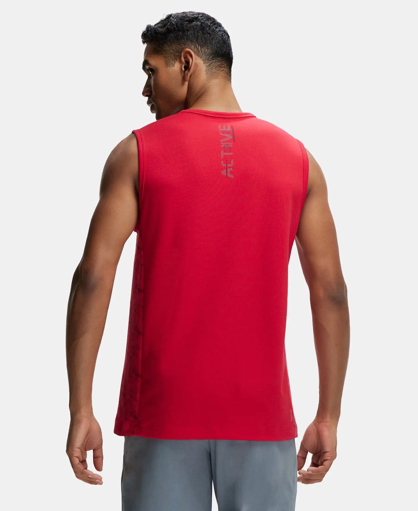 Super Combed Cotton Blend Round Neck Muscle Tee with Breathable Mesh - Team Red-3