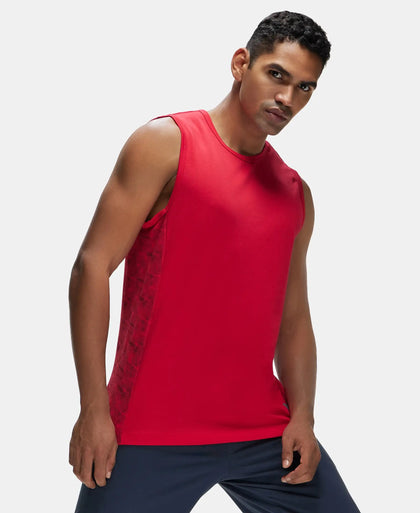Super Combed Cotton Blend Round Neck Muscle Tee with Breathable Mesh - Team Red-5