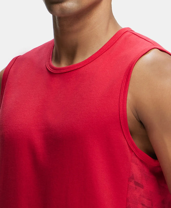 Super Combed Cotton Blend Round Neck Muscle Tee with Breathable Mesh - Team Red-6