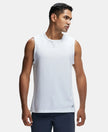 Super Combed Cotton Blend Round Neck Muscle Tee with Breathable Mesh - White-1