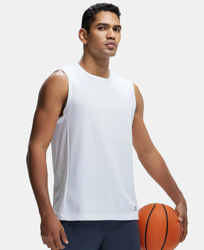 Super Combed Cotton Blend Round Neck Muscle Tee with Breathable Mesh - White-5