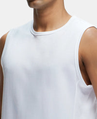 Super Combed Cotton Blend Round Neck Muscle Tee with Breathable Mesh - White-6