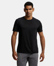Microfiber Fabric Round Neck Half Sleeve T-Shirt with Breathable Mesh - Black-1