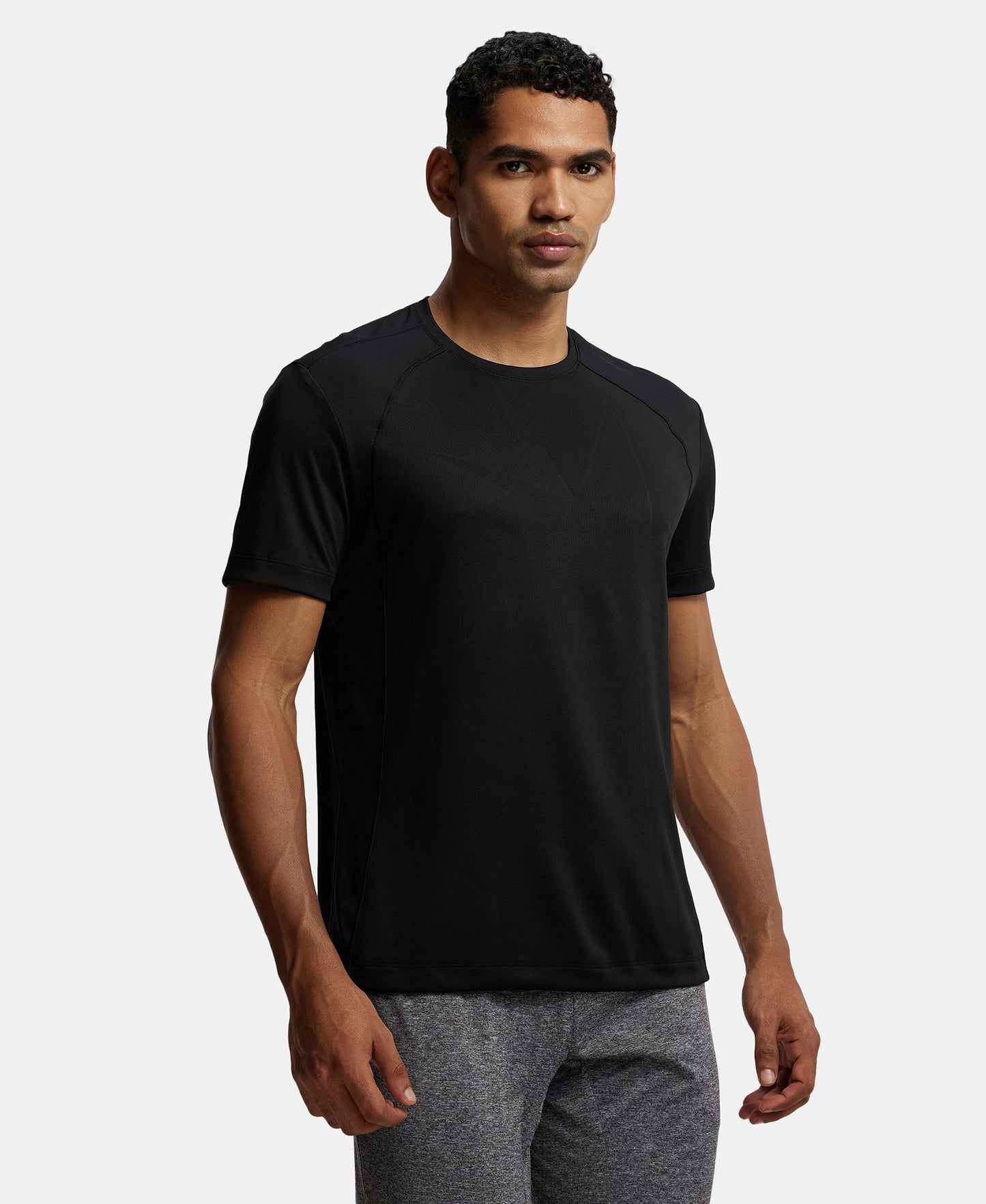 Microfiber Fabric Round Neck Half Sleeve T-Shirt with Breathable Mesh - Black-2