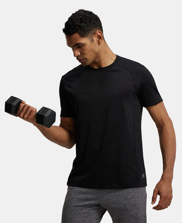 Microfiber Fabric Round Neck Half Sleeve T-Shirt with Breathable Mesh - Black-5