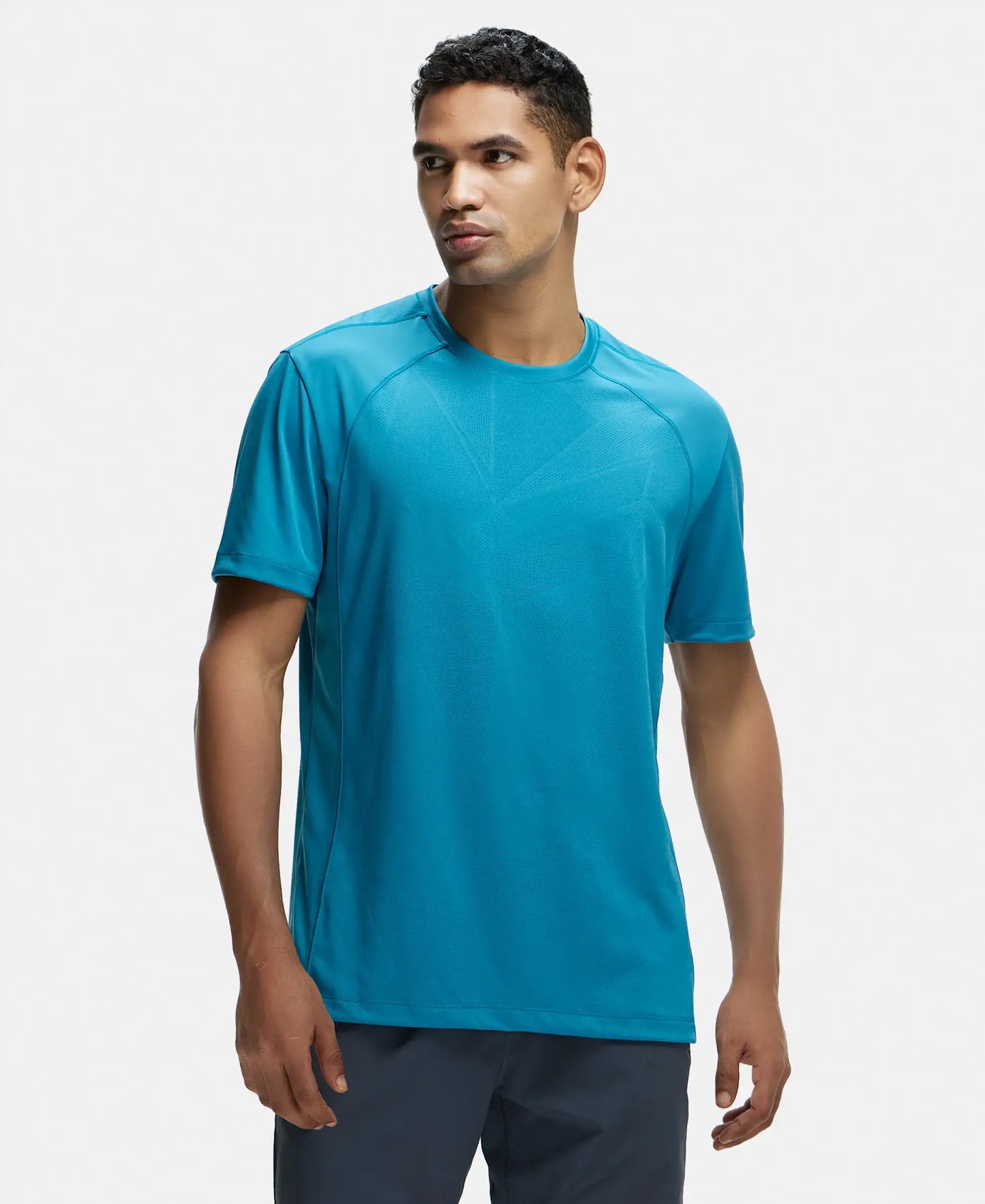 Microfiber Fabric Round Neck Half Sleeve T-Shirt with Breathable Mesh - Caribbean Sea-1