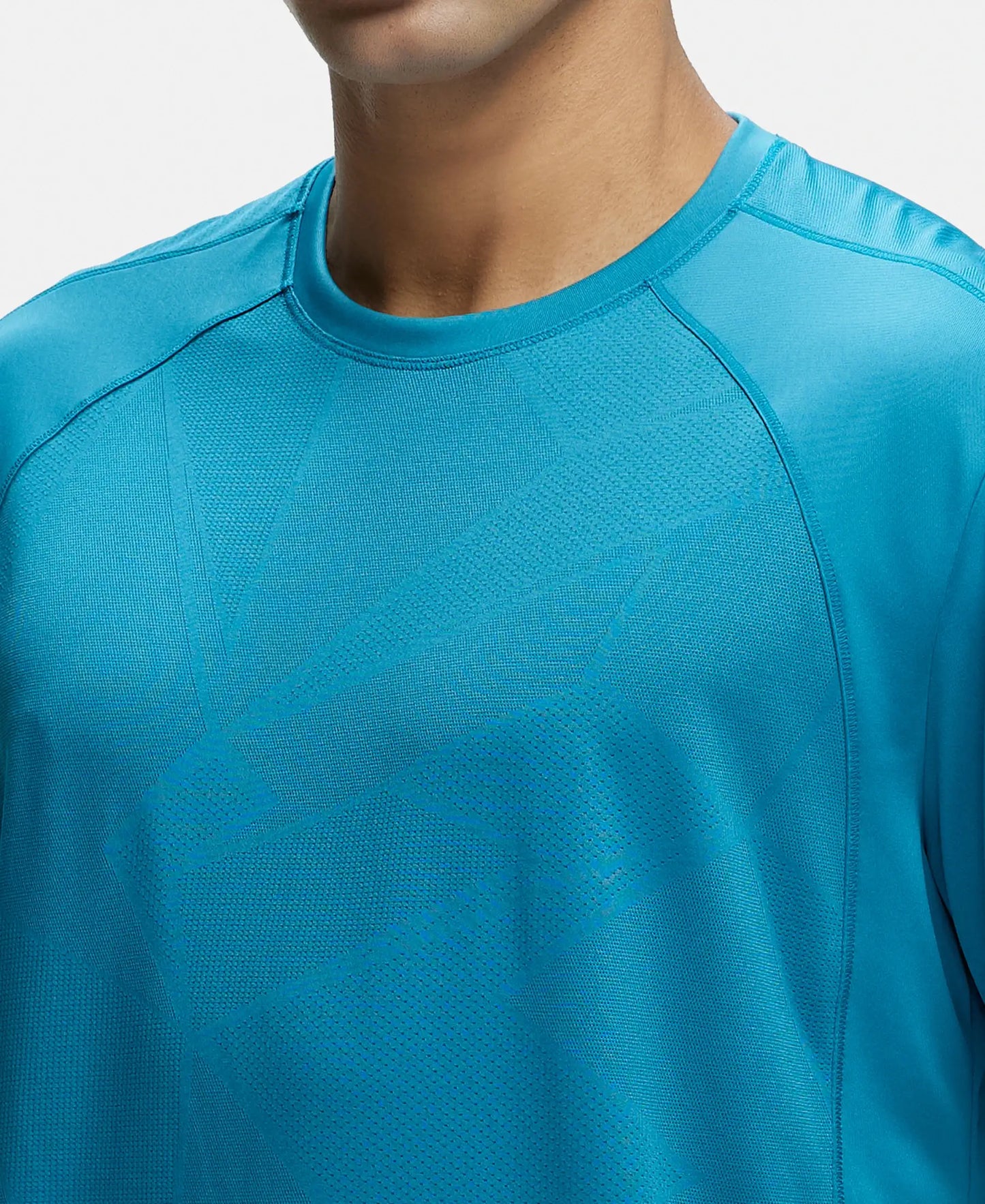 Microfiber Fabric Round Neck Half Sleeve T-Shirt with Breathable Mesh - Caribbean Sea-6