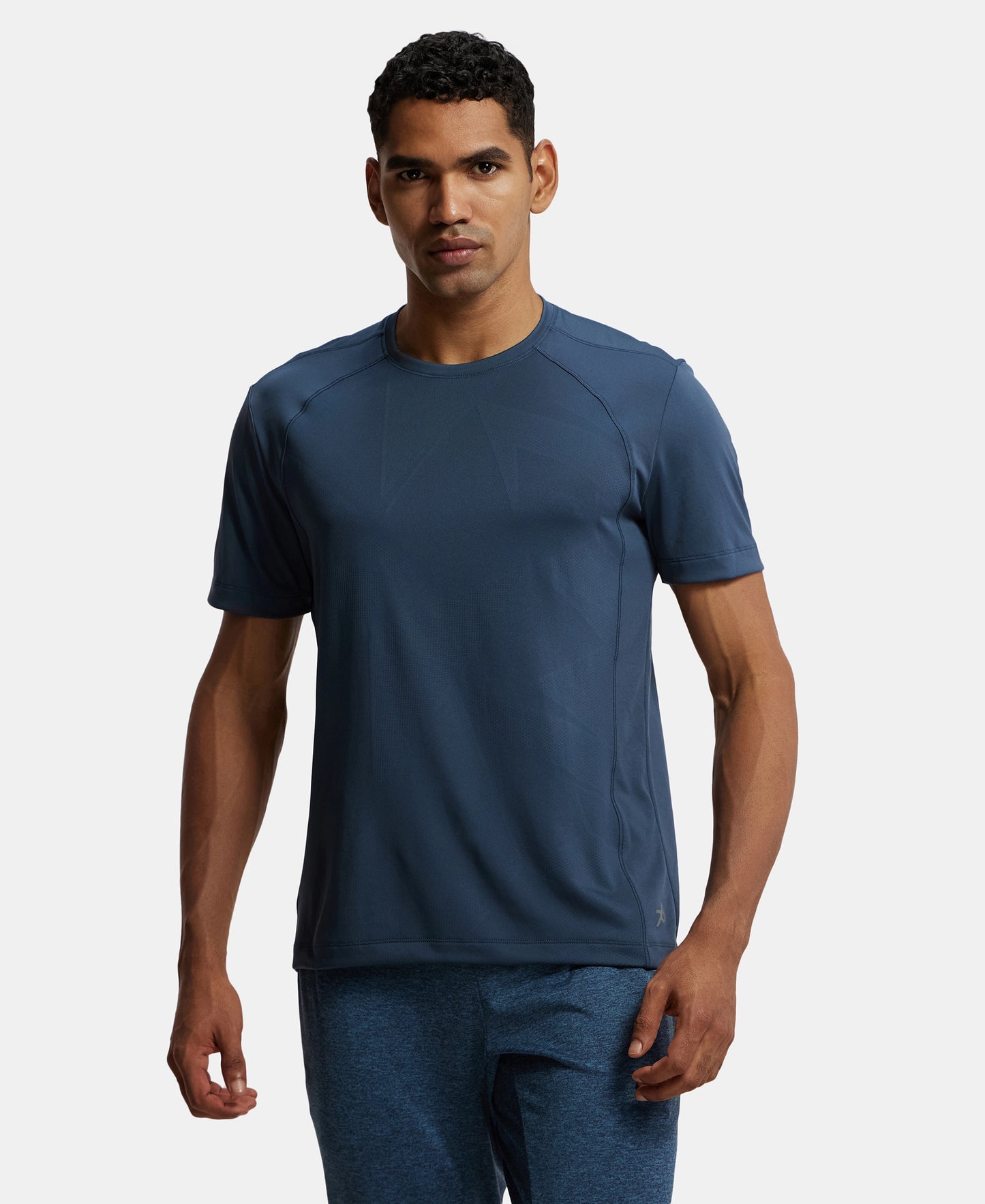 Microfiber Fabric Round Neck Half Sleeve T-Shirt with Breathable Mesh - Mid Night Navy-1