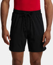 Recycled Microfiber Elastane Stretch Solid Shorts with Zipper Pocket and StayFresh Treatment - Black-1