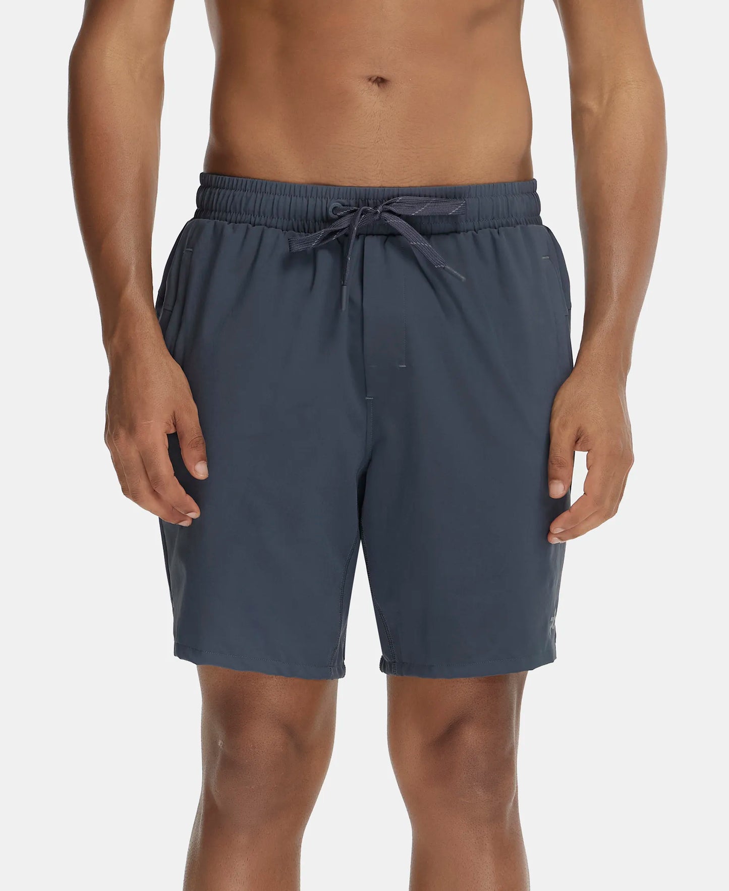 Recycled Microfiber Elastane Stretch Solid Shorts with Zipper Pocket and StayFresh Treatment - Graphite-1