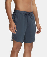 Recycled Microfiber Elastane Stretch Solid Shorts with Zipper Pocket and StayFresh Treatment - Graphite-2