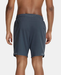 Recycled Microfiber Elastane Stretch Solid Shorts with Zipper Pocket and StayFresh Treatment - Graphite-3