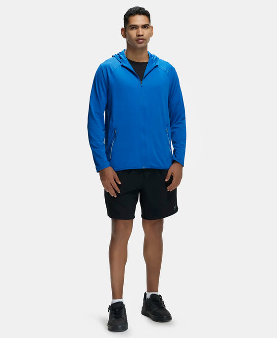 Micro Modal Fiber Relaxed Fit Graphic Print Round Neck Half Sleeve T-Shirt With Curved Hem Styling - Classic Navy-4