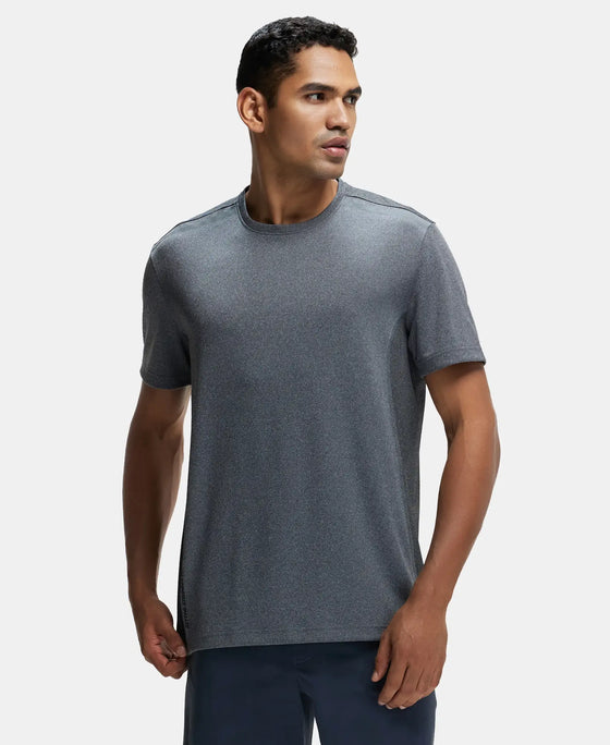Recycled Microfiber Elastane Stretch Half Sleeve Round Neck T-Shirt with Breathable Mesh - Black-1