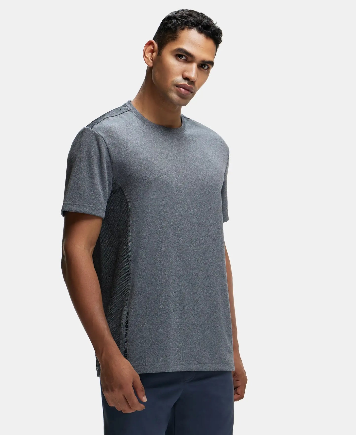 Recycled Microfiber Elastane Stretch Half Sleeve Round Neck T-Shirt with Breathable Mesh - Black-2