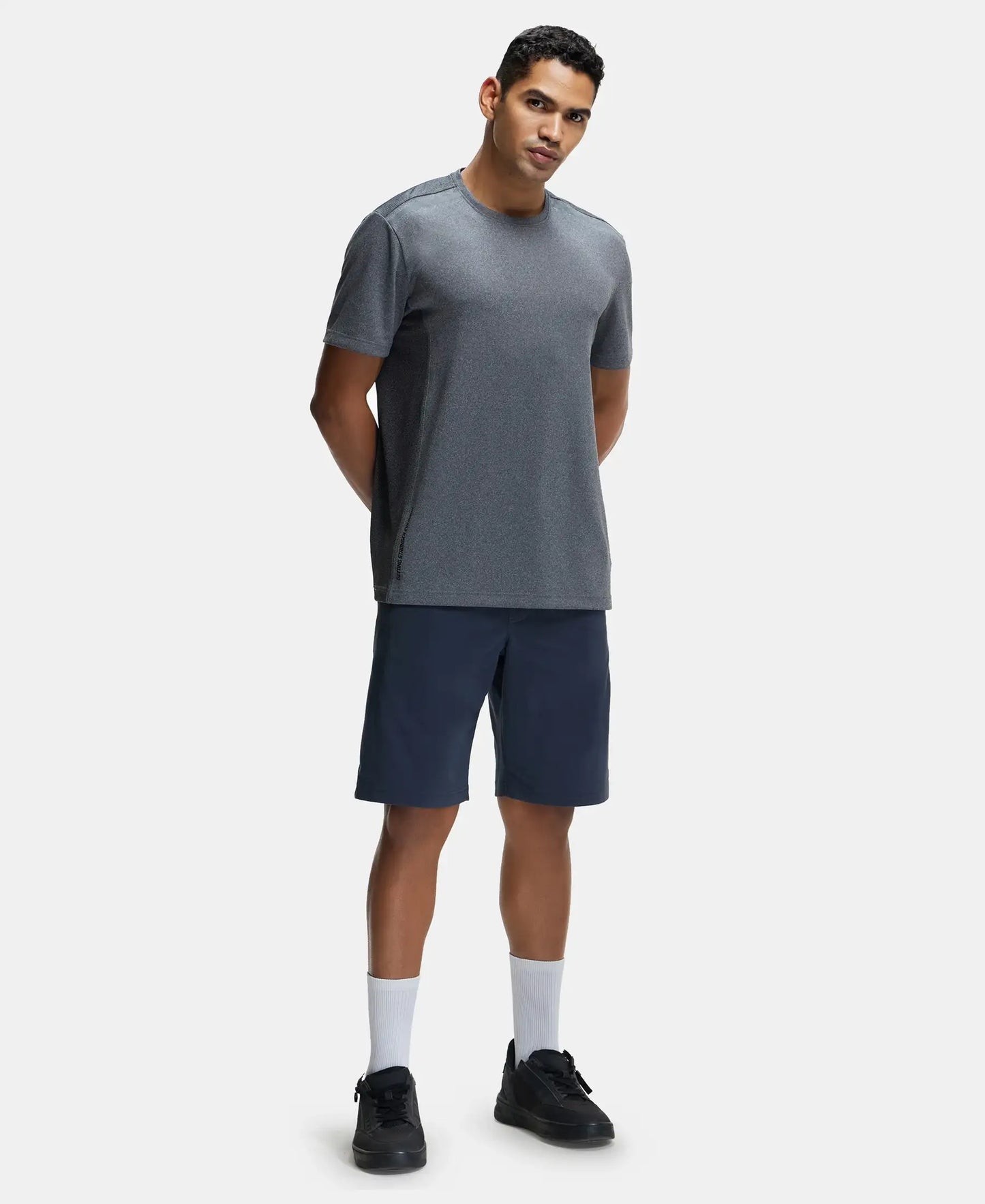 Recycled Microfiber Elastane Stretch Half Sleeve Round Neck T-Shirt with Breathable Mesh - Black-4