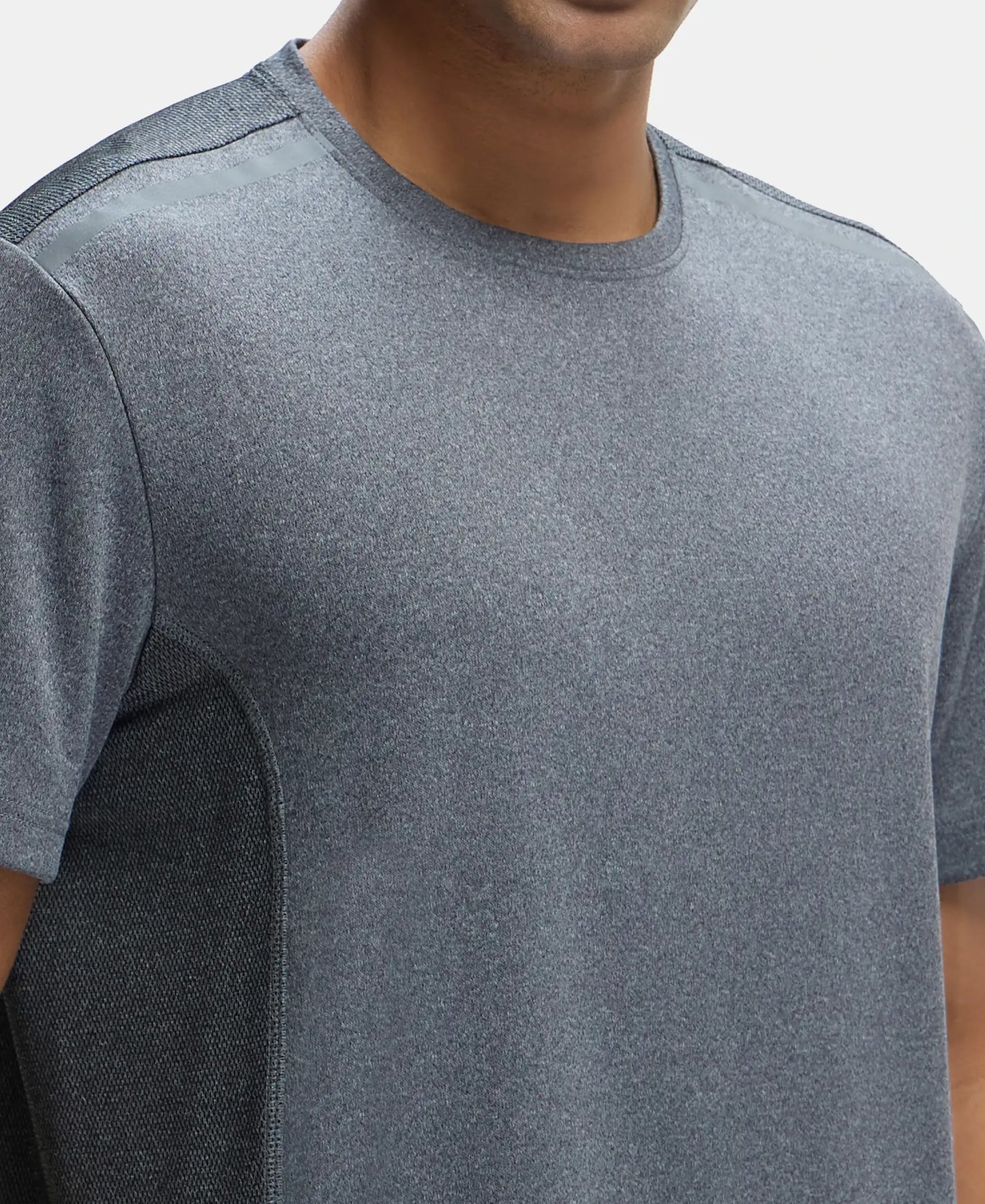 Recycled Microfiber Elastane Stretch Half Sleeve Round Neck T-Shirt with Breathable Mesh - Black-6