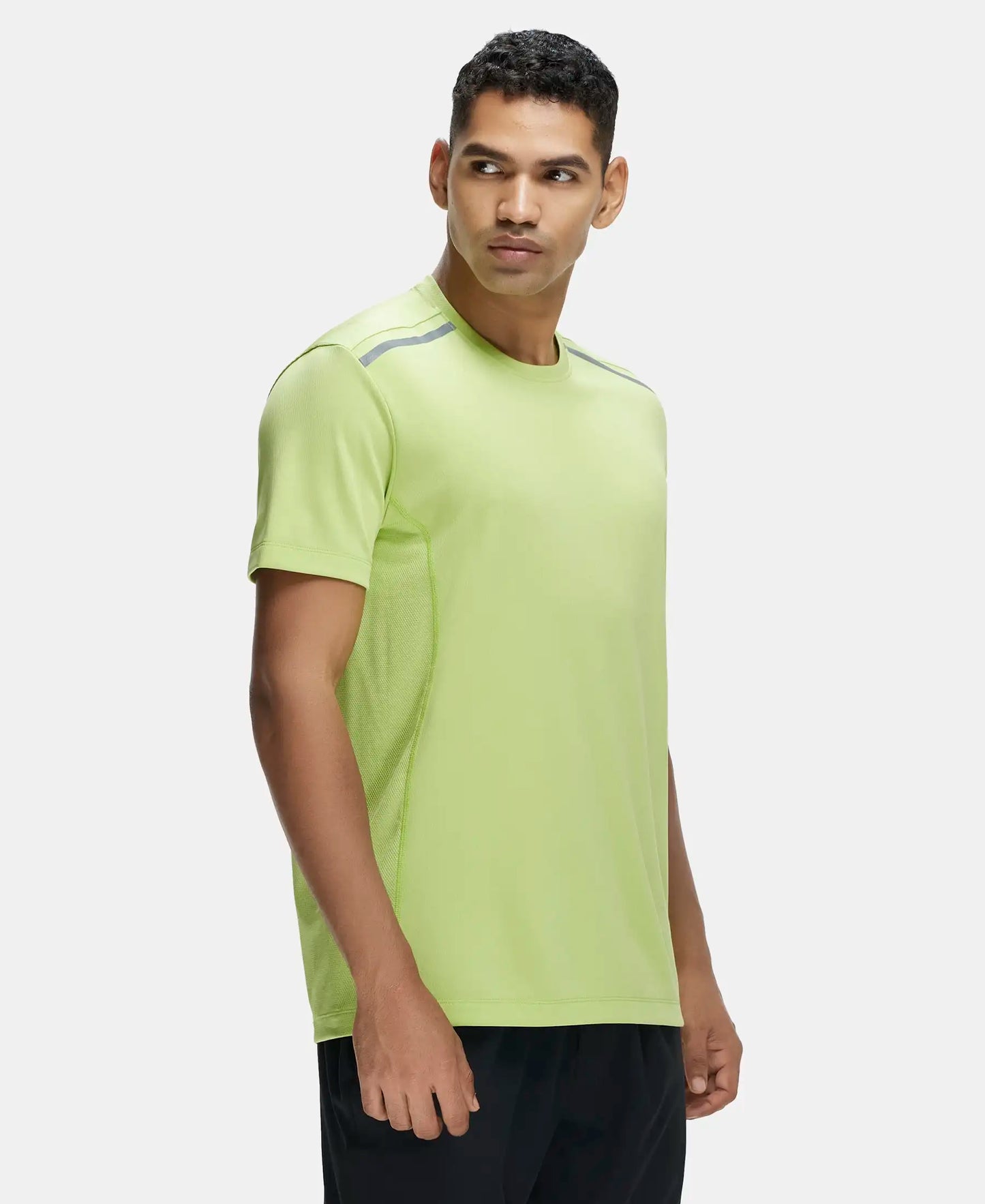 Recycled Microfiber Elastane Stretch Half Sleeve Round Neck T-Shirt with Breathable Mesh - Green Glow-2