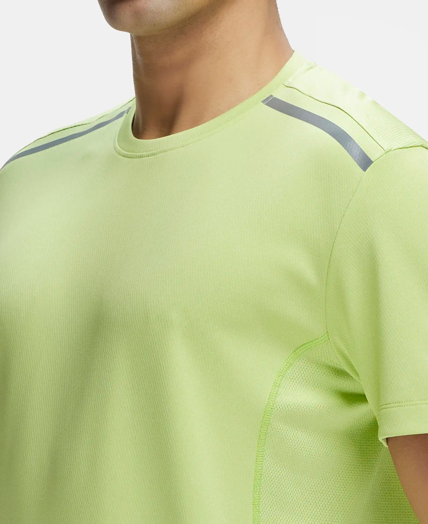 Recycled Microfiber Elastane Stretch Half Sleeve Round Neck T-Shirt with Breathable Mesh - Green Glow-6