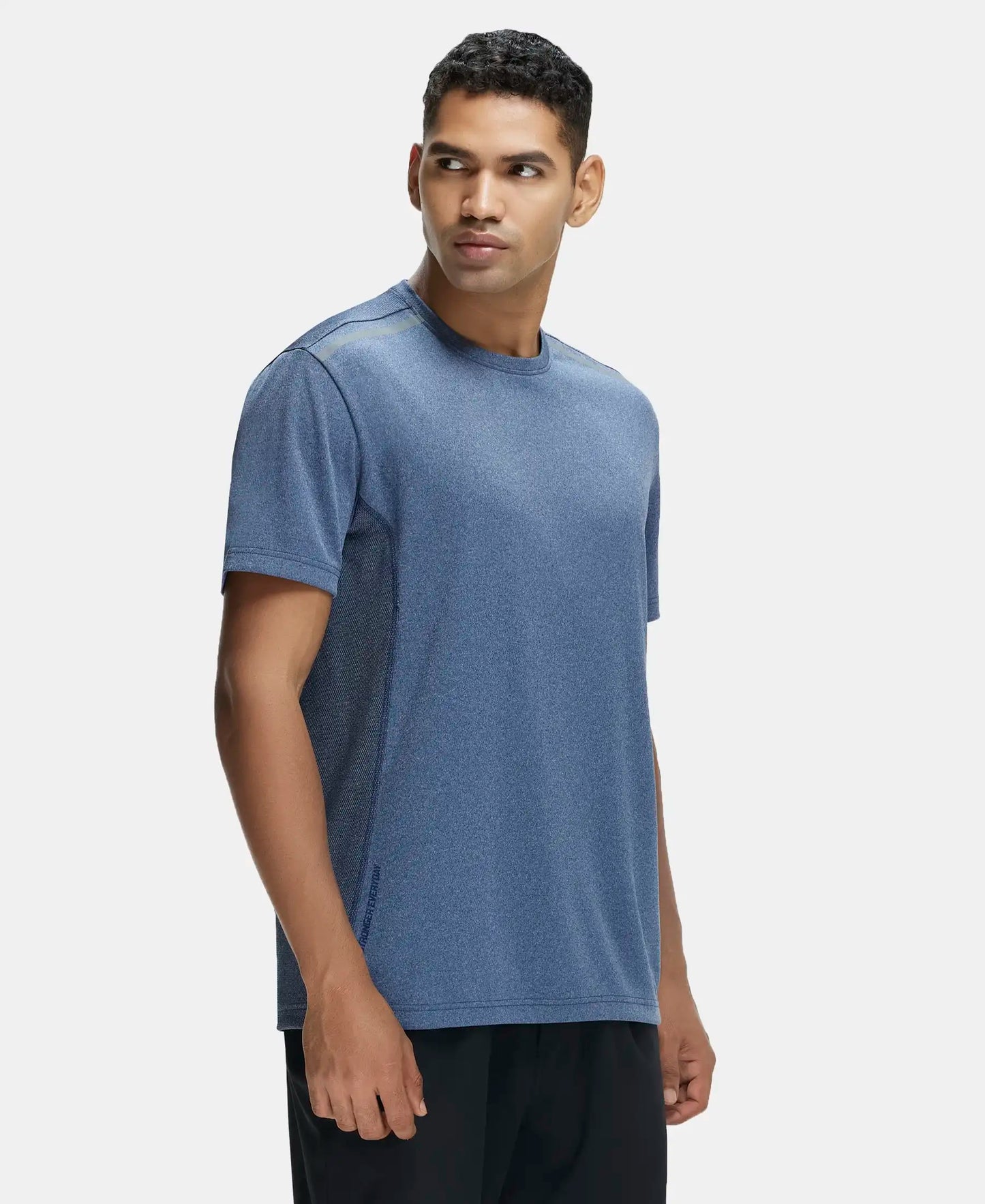 Recycled Microfiber Elastane Stretch Half Sleeve Round Neck T-Shirt with Breathable Mesh - Navy-2