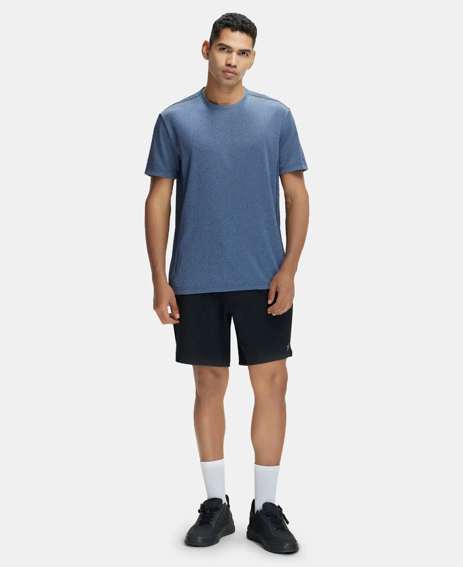 Recycled Microfiber Elastane Stretch Half Sleeve Round Neck T-Shirt with Breathable Mesh - Navy-4