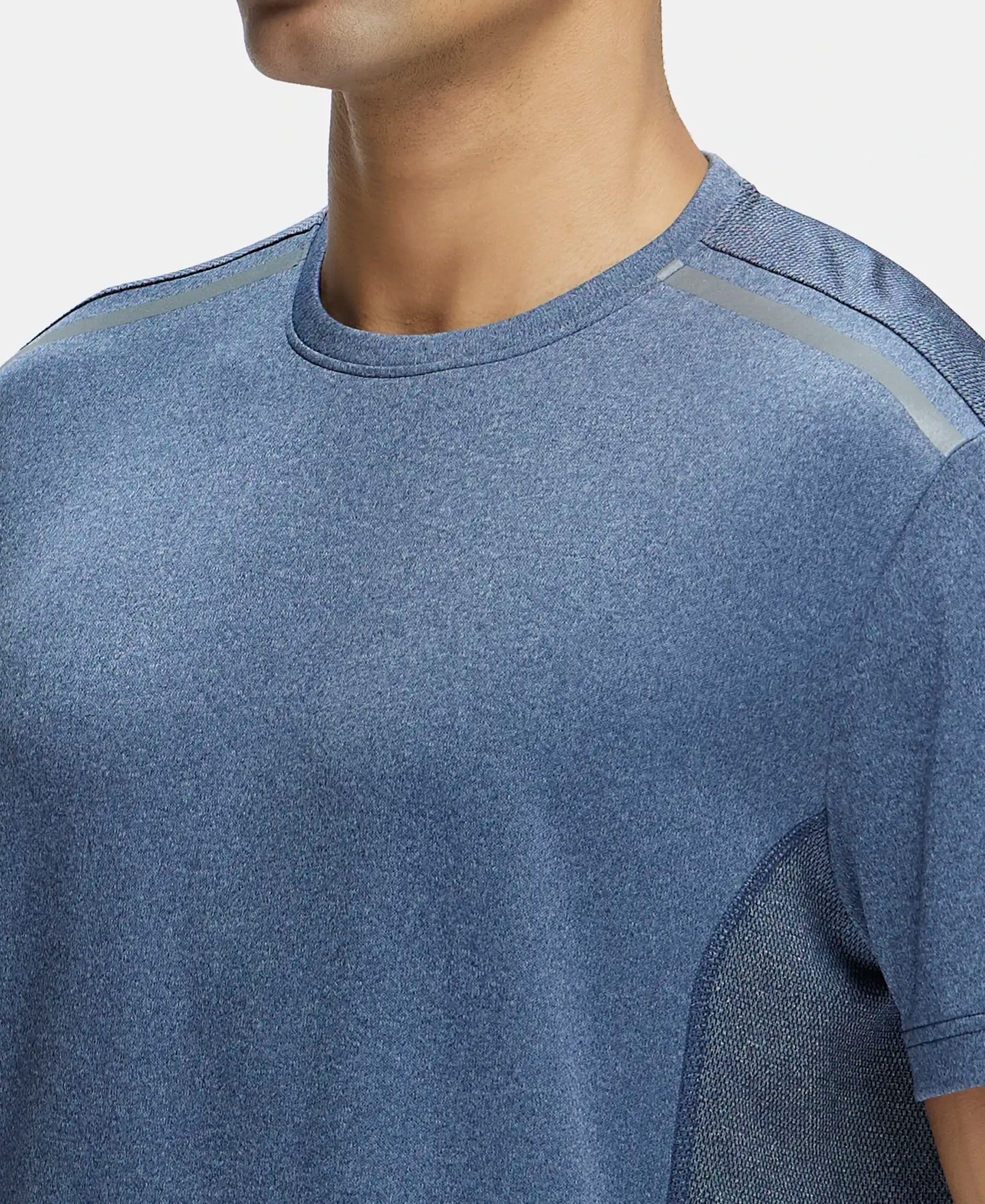 Recycled Microfiber Elastane Stretch Half Sleeve Round Neck T-Shirt with Breathable Mesh - Navy-6