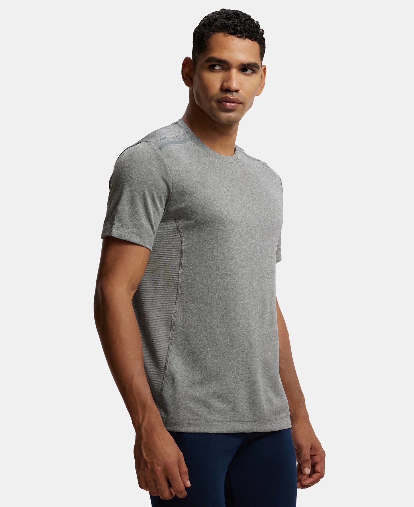 Recycled Microfiber Elastane Stretch Half Sleeve Round Neck T-Shirt with Breathable Mesh - Quiet Shade-2