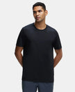 Recycled Microfiber Elastane Stretch Fabric Round Neck Half Sleeve Breathable Mesh T-Shirt - Black-1