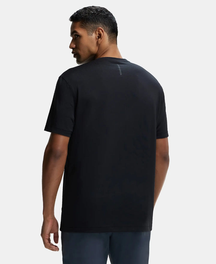 Recycled Microfiber Elastane Stretch Fabric Round Neck Half Sleeve Breathable Mesh T-Shirt - Black-3
