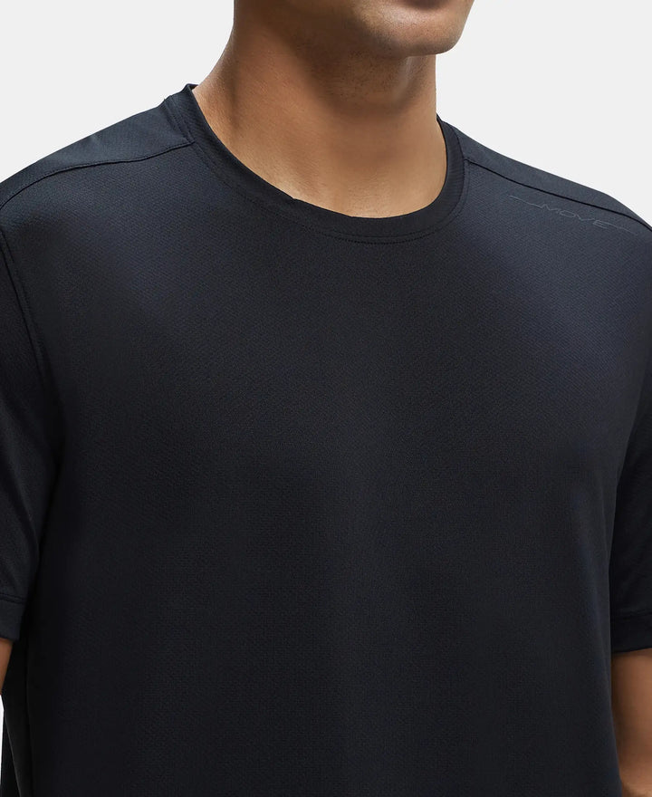 Recycled Microfiber Elastane Stretch Fabric Round Neck Half Sleeve Breathable Mesh T-Shirt - Black-6