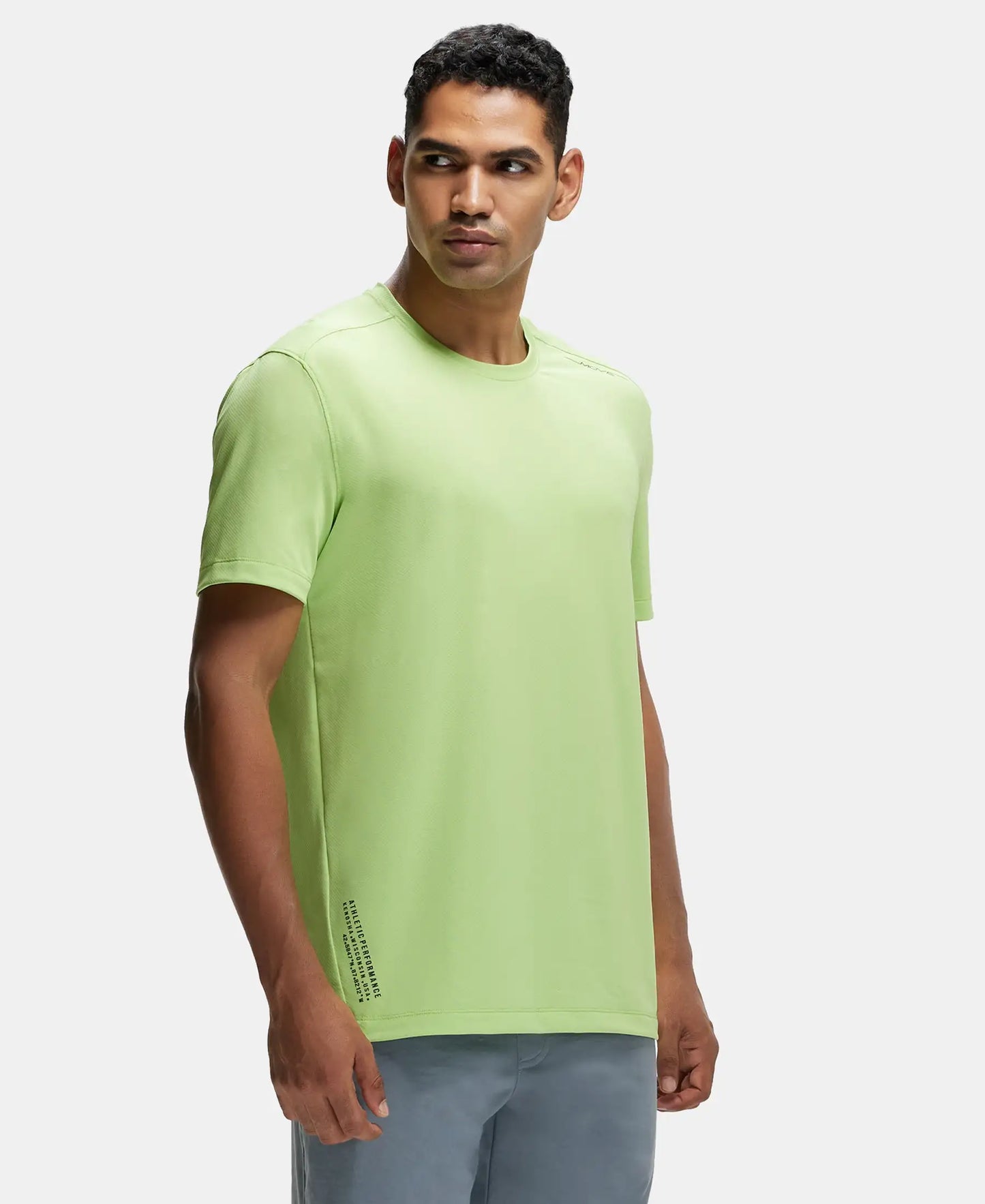 Recycled Microfiber Elastane Stretch Fabric Round Neck Half Sleeve Breathable Mesh T-Shirt - Green Glow-2