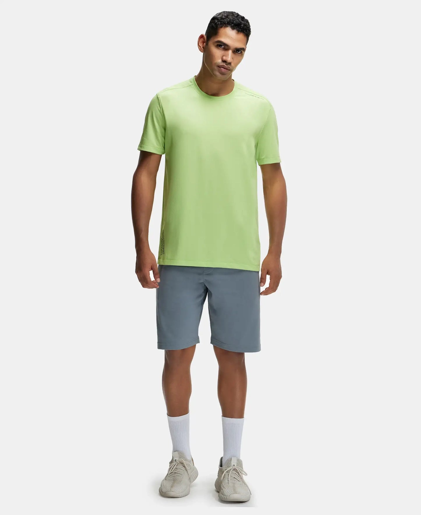 Recycled Microfiber Elastane Stretch Fabric Round Neck Half Sleeve Breathable Mesh T-Shirt - Green Glow-4