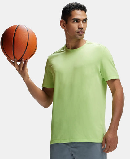 Recycled Microfiber Elastane Stretch Fabric Round Neck Half Sleeve Breathable Mesh T-Shirt - Green Glow-5