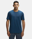 Recycled Microfiber Elastane Stretch Fabric Round Neck Half Sleeve Breathable Mesh T-Shirt - Mid Night Navy-1