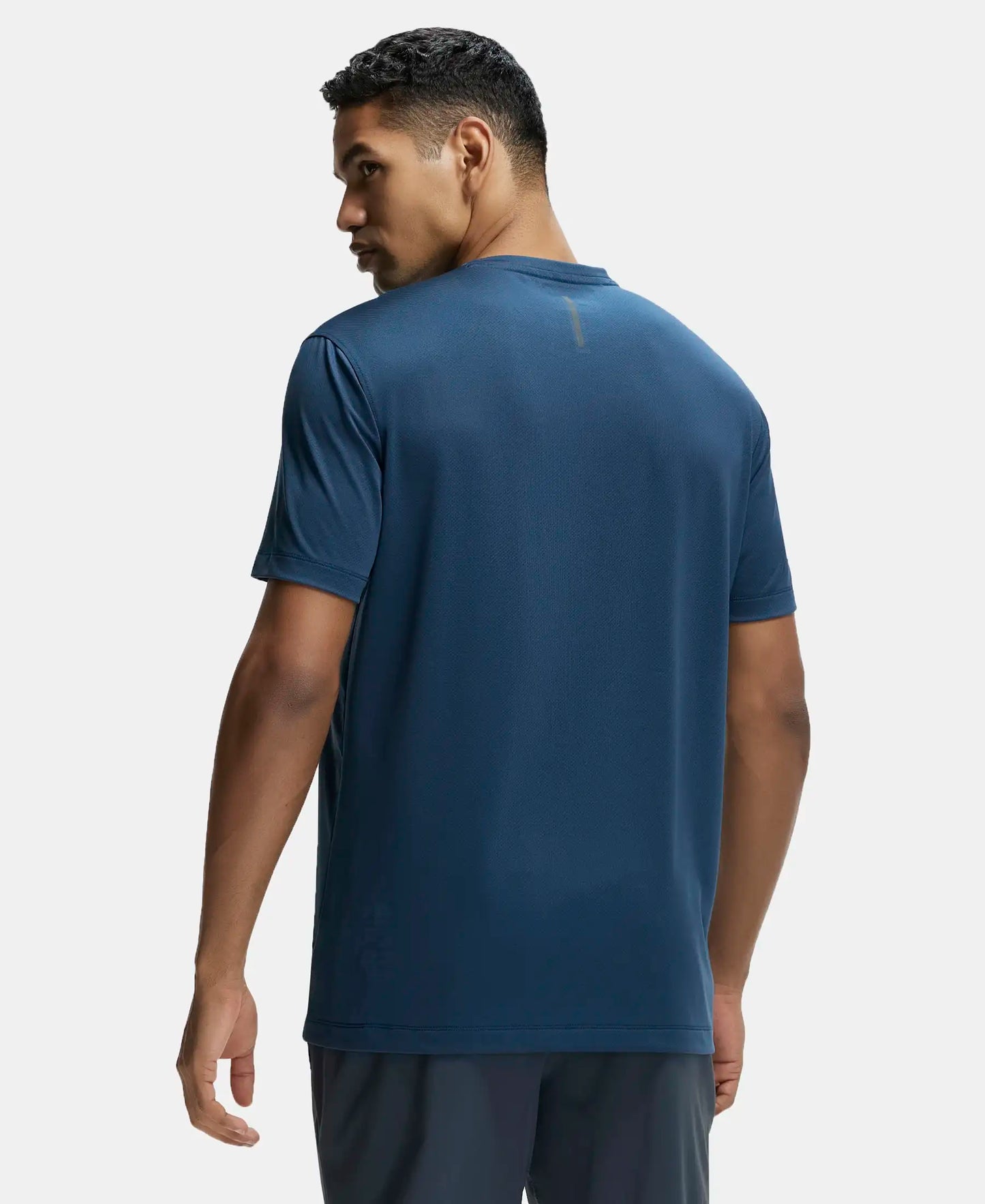 Recycled Microfiber Elastane Stretch Fabric Round Neck Half Sleeve Breathable Mesh T-Shirt - Mid Night Navy-3