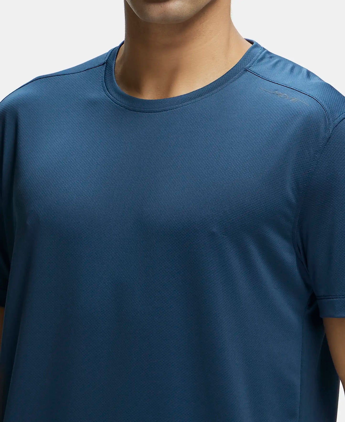 Recycled Microfiber Elastane Stretch Fabric Round Neck Half Sleeve Breathable Mesh T-Shirt - Mid Night Navy-6