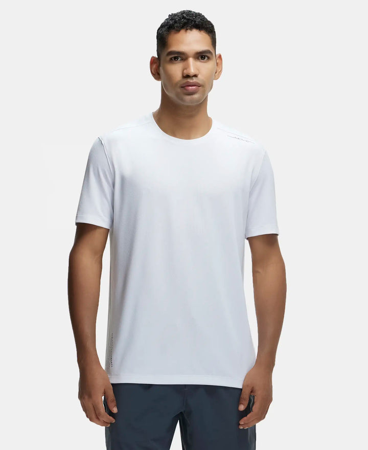 Recycled Microfiber Elastane Stretch Fabric Round Neck Half Sleeve Breathable Mesh T-Shirt - White-1