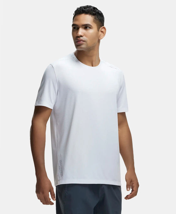 Recycled Microfiber Elastane Stretch Fabric Round Neck Half Sleeve Breathable Mesh T-Shirt - White-2