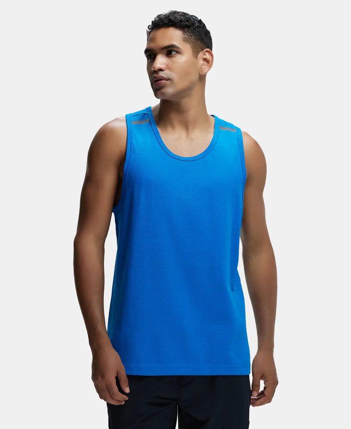 Super Combed Cotton Rich Solid Performance Tank Top With Breathable Mesh - Neon Blue-1