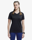 Microfiber Fabric Relaxed Fit Solid V Neck Half Sleeve Performance T-Shirt - Black-1