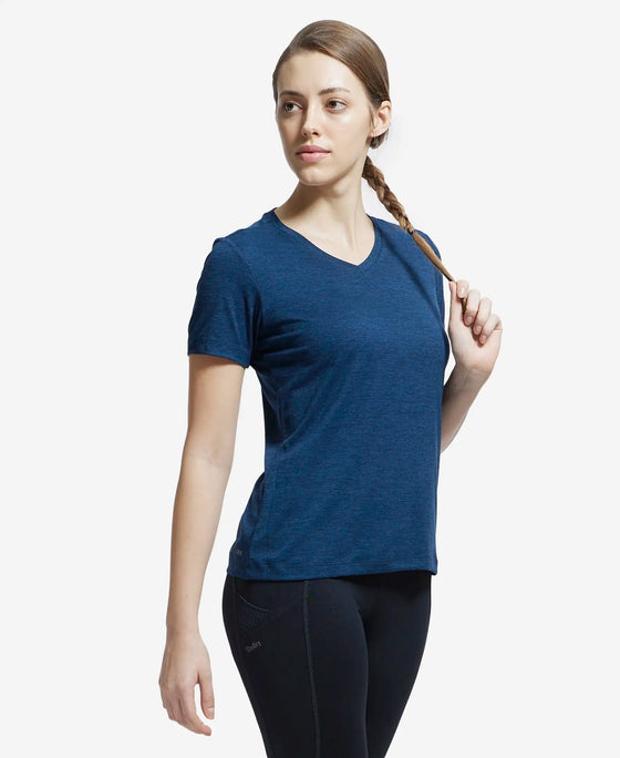 Microfiber Fabric Relaxed Fit Solid V Neck Half Sleeve Performance T-Shirt - Cosmic Sapphire-2