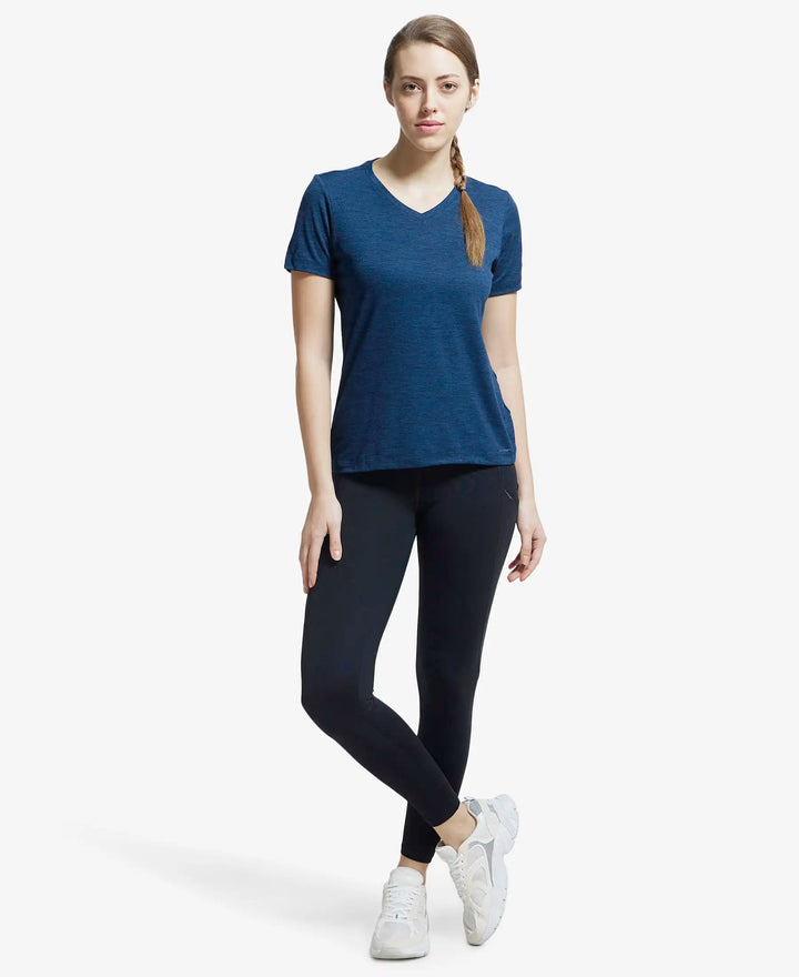 Microfiber Fabric Relaxed Fit Solid V Neck Half Sleeve Performance T-Shirt - Cosmic Sapphire-4