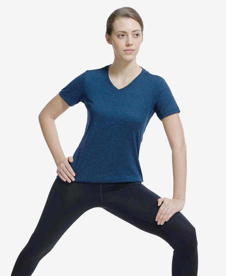 Microfiber Fabric Relaxed Fit Solid V Neck Half Sleeve Performance T-Shirt - Cosmic Sapphire-6