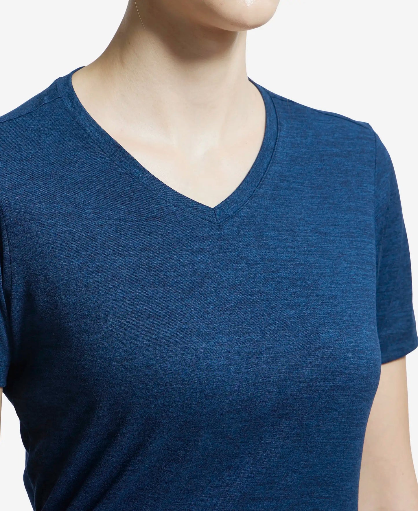 Microfiber Fabric Relaxed Fit Solid V Neck Half Sleeve Performance T-Shirt - Cosmic Sapphire-7
